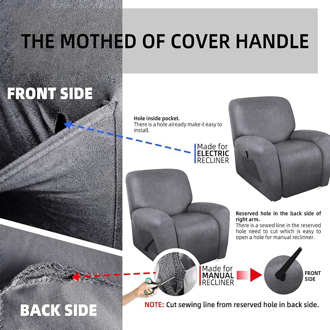 ANARACHON Recliner Chair Covers Leather Like, 4 Pieces Recliner Cover - Image 6