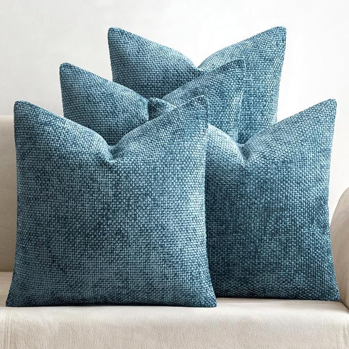 MIULEE Soft Decorative Chenille Pillow Covers Smoke Blue 20x20 Pack of 4 | by MIULEE