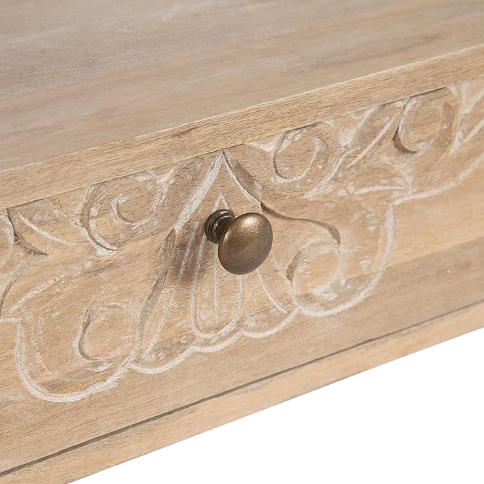 Kate and Laurel Mirza Transitional Carved Wood Floating Side Table, Natural Wood - Image 9