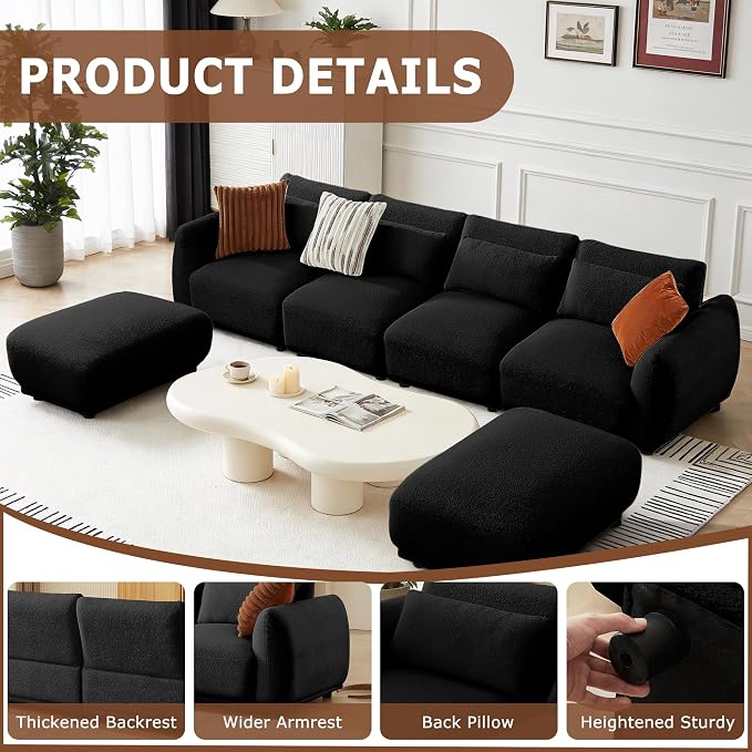 U Shaped Cloud Sectional, Convertible L Shaped Couch - Image 3