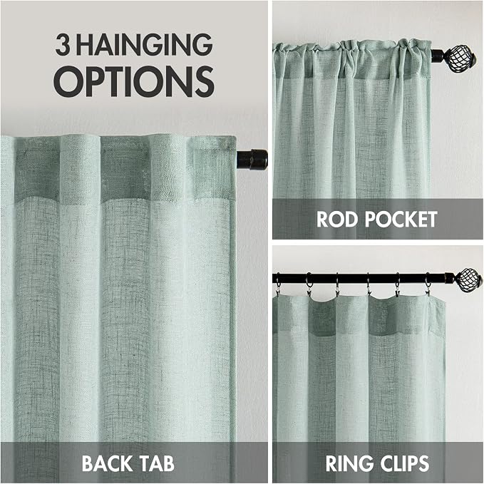 MIULEE Sea Green Linen Curtains 52x90 Inch Long - Image 3