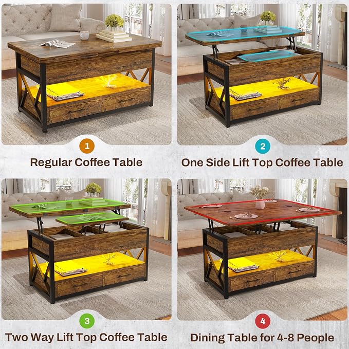 Itaar 40" Lift Top Coffee Table, 4 in 1 Coffee Tables - Image 5