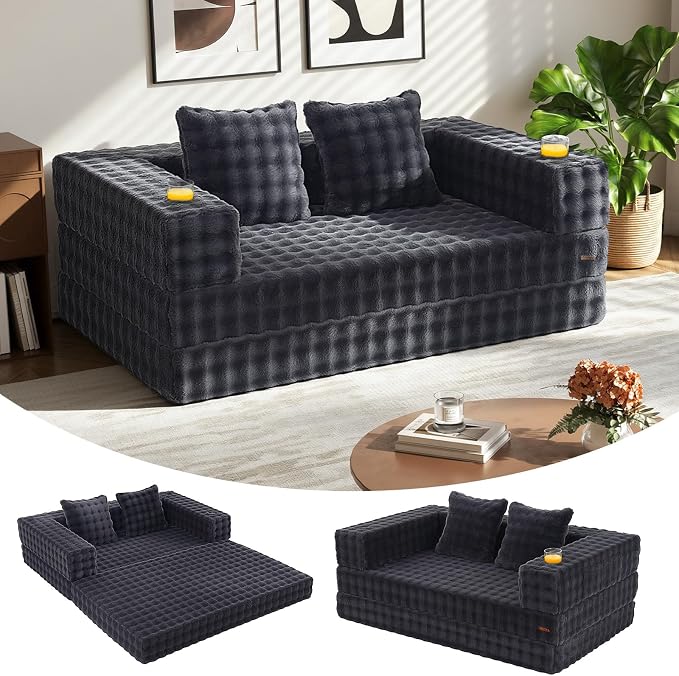COMAX Futon Sofa Bed, 4‑in‑1 Convertible Sofa Bed, Folding Boneless Couches by COMAX