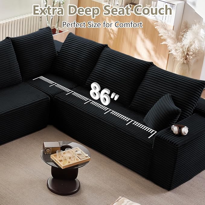 Cloud Sectional Couch with L-Shape Chaise, Upholstered Corduroy Couches - Image 7