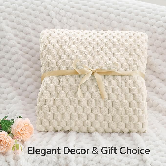 BEDELITE Cream Throw Blanket for Couch, Soft Cozy Gifts for Women, 50 * 60 | 3D - Image 4