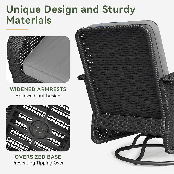Aoxun 3 Pieces Patio Furniture Set, Patio Swivel Rocker Chairs Set of 2 - Image 5