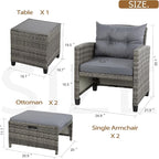 Vongrasig 5 Piece Patio Furniture Set, Small Balcony Furniture, PE Wicker - Image 3