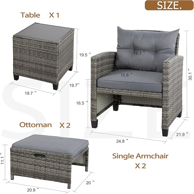 Vongrasig 5 Piece Patio Furniture Set, Small Balcony Furniture, PE Wicker - Image 3