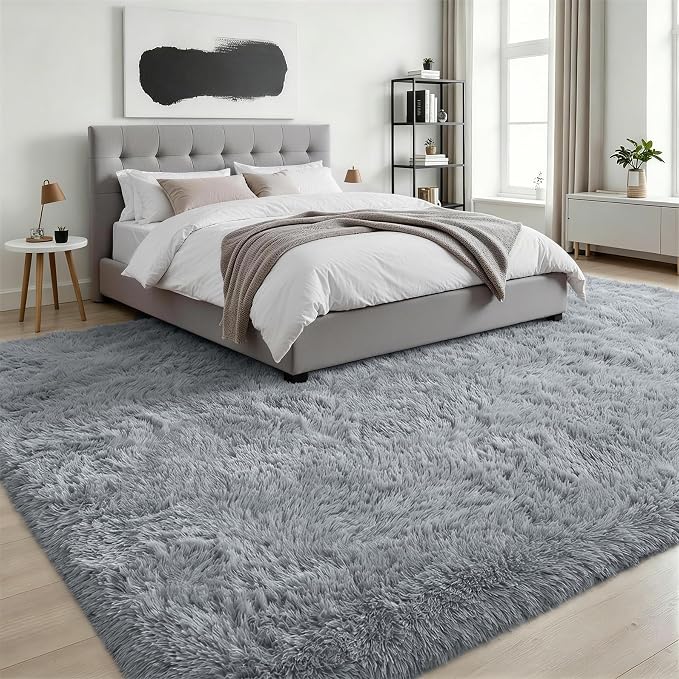 9x12 Area Rug Living Room Bedroom: Fluffy Plush Shag Carpet Gray | - Image 3