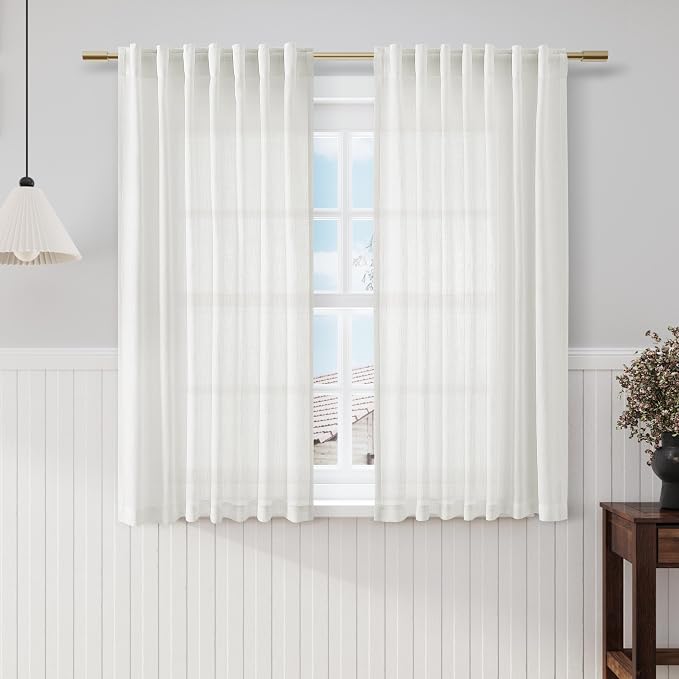 Off White Cafe Curtains 54 Inch Length Set 2 Panel Back Tab Pocket Semi Sheer by Nanspring