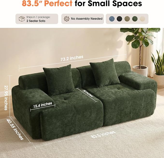 83.5" Boneless Loveseat Couch, Cloud Comfy Couches - Image 2