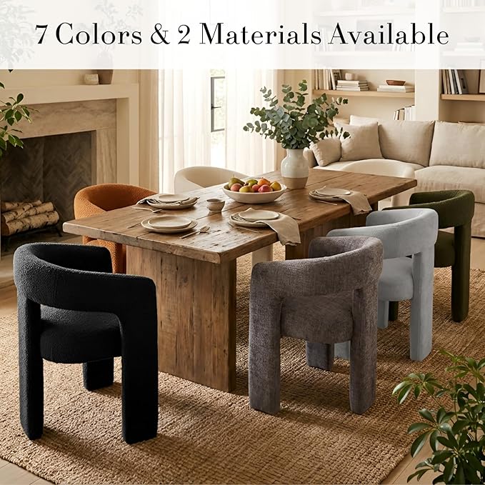 Black Dining Chairs Set of 2, Upholstered Sherpa Barrel Chairs - Image 6