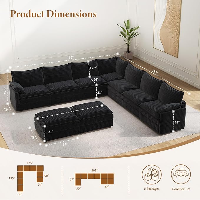 Vesgantti Large Modular Sectional Sofa, Big Comfy Cloud Couch - Image 2
