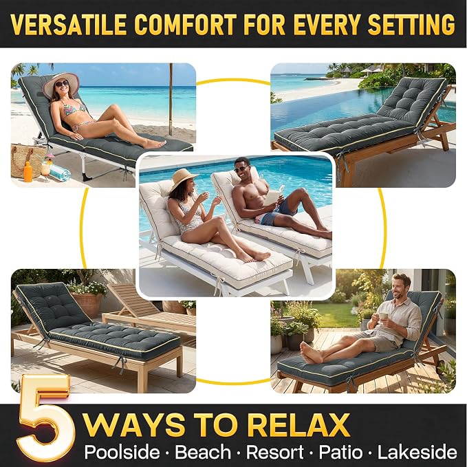 2 Pack 80x26 Inch Folding Chaise Lounge Cushion Quick Dry - Image 6