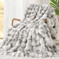 Luxury 1000GSM Rabbit Faux Fur Blanket, Super Heavy Warm Cozy Brown Blankets by TOUCHAT