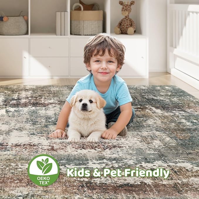 LOONGRUG 6x9 Area Rugs Washable Neutral Modern Living Room Rug Green Red | - Image 7