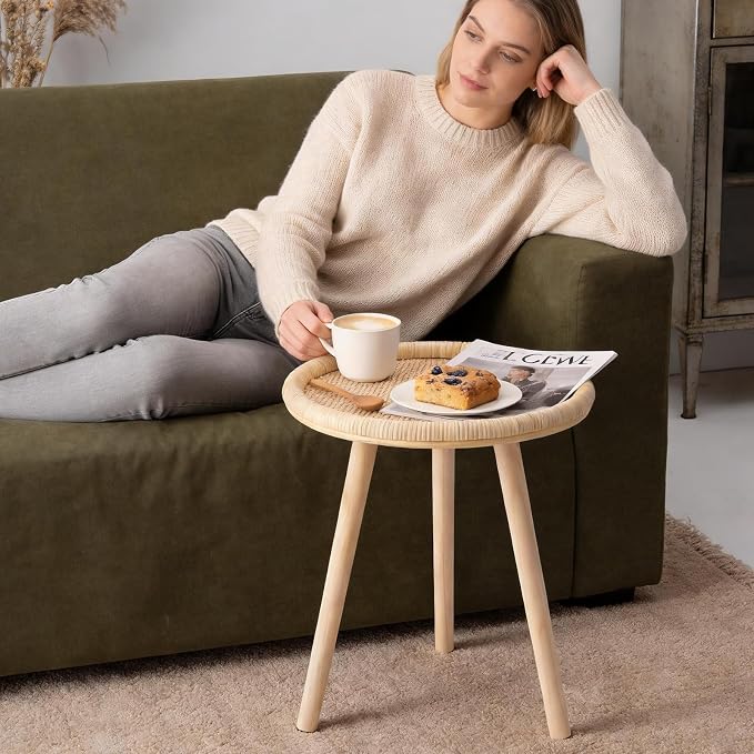 Small Rattan Side Table, Round Side Table - Image 2