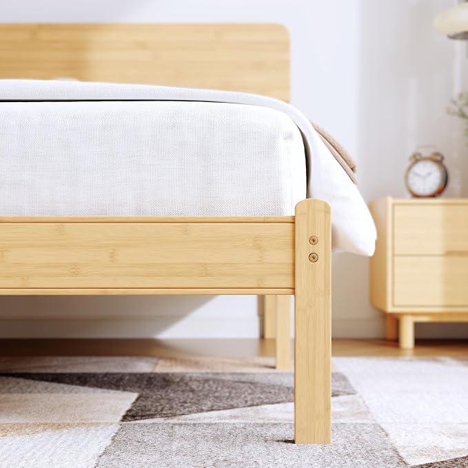 BOSRII 14in High Solid Bamboo Wood Platform Twin XL Bed Frame - Image 5