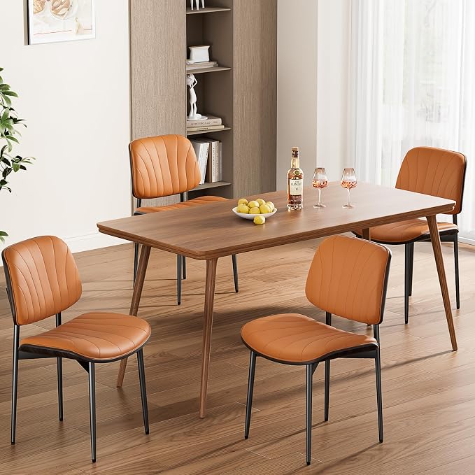 REONEY Dining Chairs Set of 2, Mid-Century Modern Upholstered PU Leather Chairs - Image 3