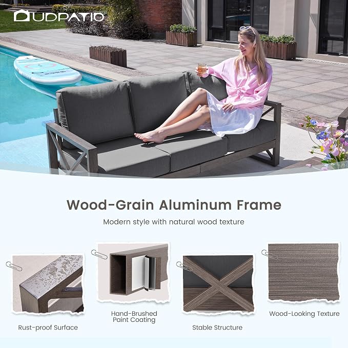 UDPATIO Aluminum Patio Furniture Set, Faux Wood Grain Modern Outdoor Furniture - Image 5