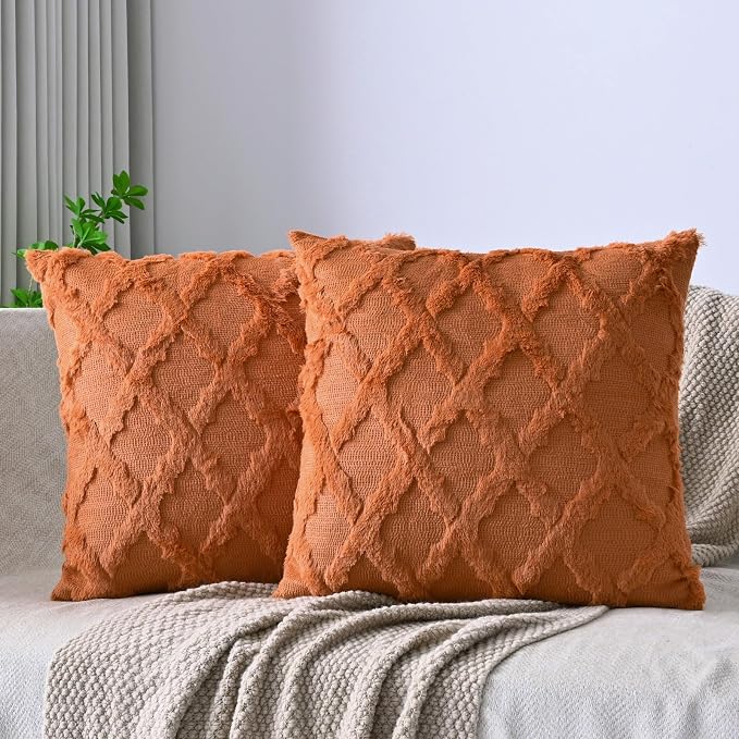 Set of 2 Soft Moroccan Throw Pillow Covers 20x20 Inch Plush Boho Decorative by Cozoomy