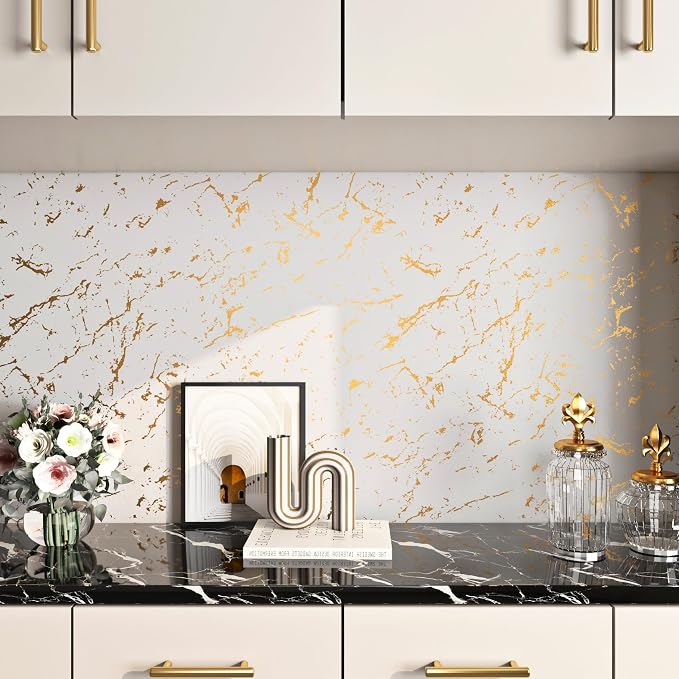 FunStick 36"x200" Cream White and Gold Wallpaper Peel and Stick Marble Contact - Image 7