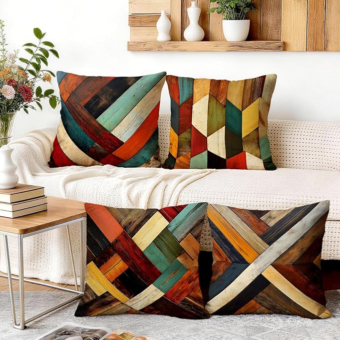 OBSEDE Retro Colored Wood Grain Geometry Decorative Throw Pillow Covers 18 × 18 - Image 5