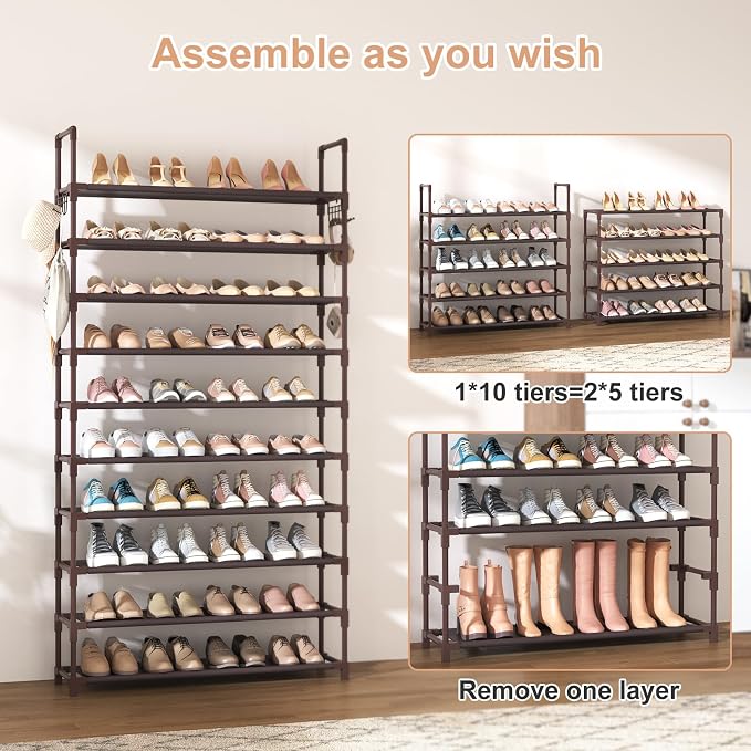 VTRIN 10 Tiers Shoe Rack Tall Large Capacity Wide Shoe Organizer Sturdy Shoe - Image 5