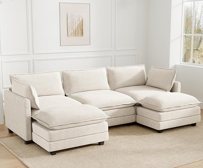 112'' Sectional Modular Cloud Couch, Oversized 5 Seat Couches U Shaped Sofa by ROWHY