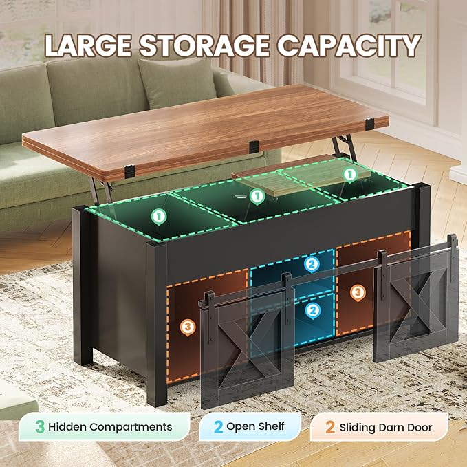SEDETA Lift Top Coffee Table, 4 in 1 Multi-Function Convertible Coffee Tables - Image 5