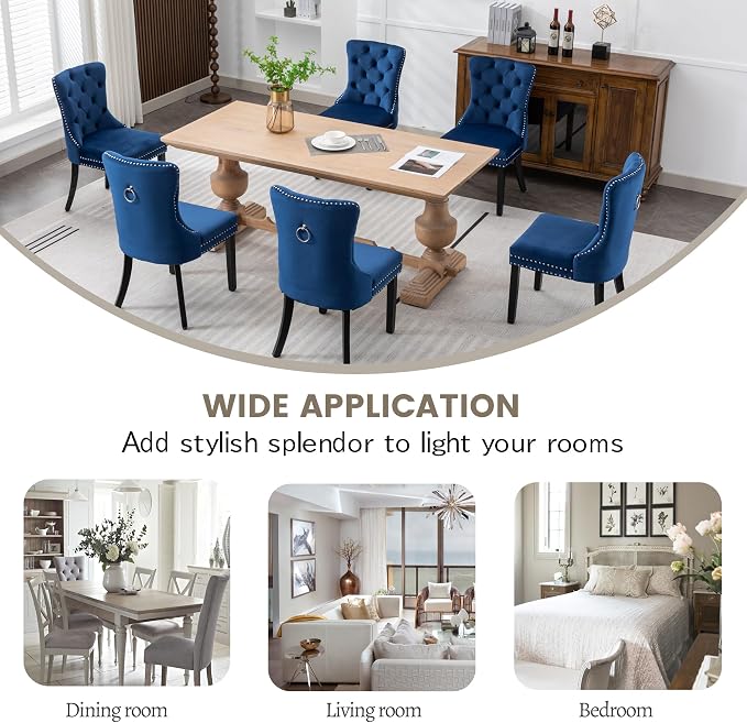 KCC Velvet Dining Chairs Set of 4, Upholstered High-end Tufted Dining Room Chair - Image 8