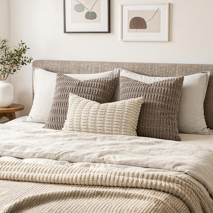 MIULEE Lumbar Corduroy Decorative Throw Pillow Covers 12x20 Cream White | Pack - Image 4