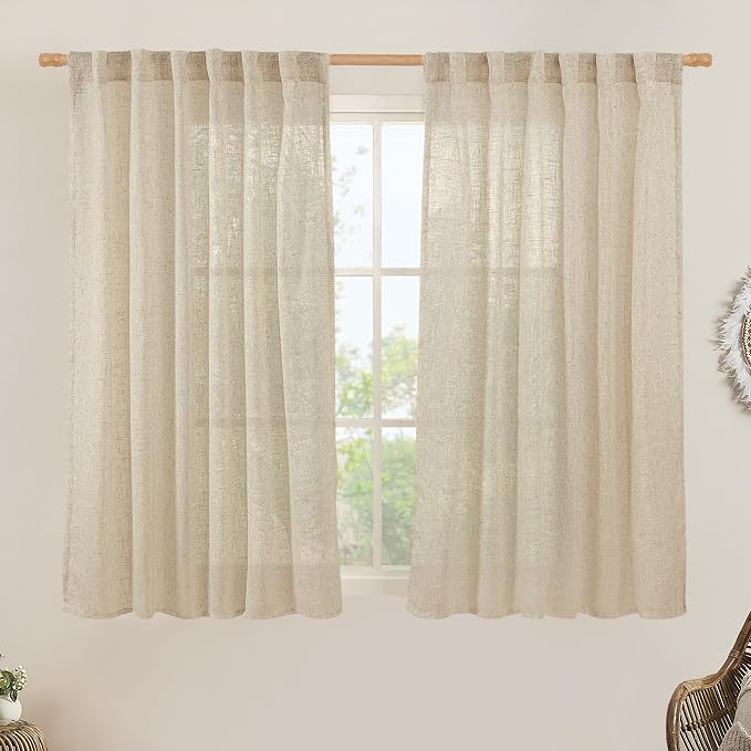 Semi Sheer Linen Curtains 45 Inches Long 2 Panels by LAMIT