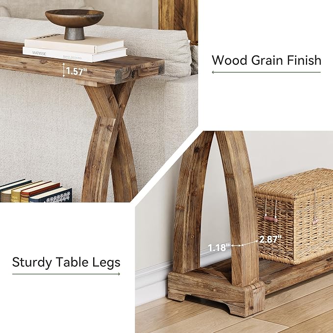 Solid Wood Console Table for Entryway, 63-Inch Narrow Farmhouse Couch Table - Image 7