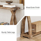 Solid Wood Console Table for Entryway, 63-Inch Narrow Farmhouse Couch Table - Image 7