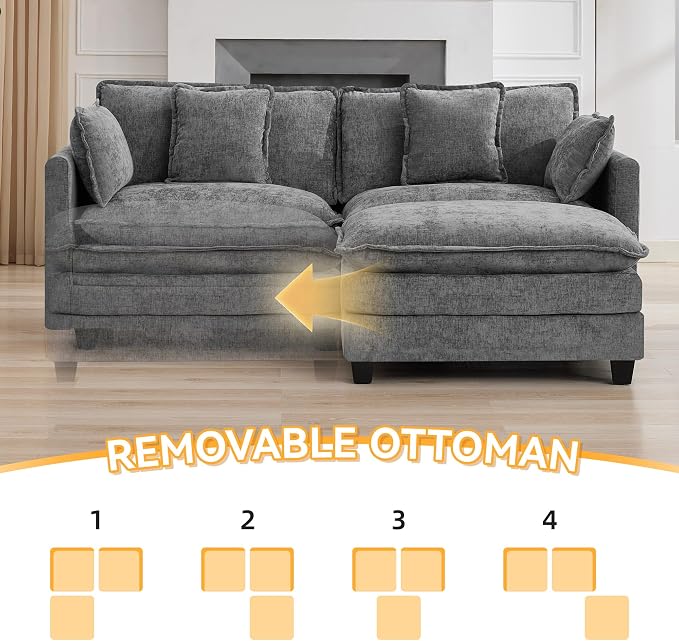 76'' Cloud Deep Seat Loveseat Sofa, Upholstered Chenille Modular 2-Seats - Image 6