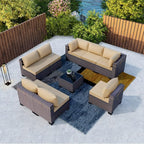 Kullavik 9 Pieces Outdoor Patio Furniture Set, Outdoor Sectional Rattan Sofa - Image 8