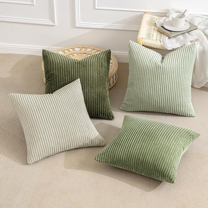 MIULEE Soft Corduroy Decorative Throw Pillow Covers Light Green 18x18 | Set of 4 - Image 6