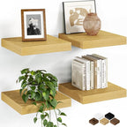 Fun Memories Floating Shelves for Wall, 9.3 Inch Set of 4 Rustic Wood Wall by FunMemories