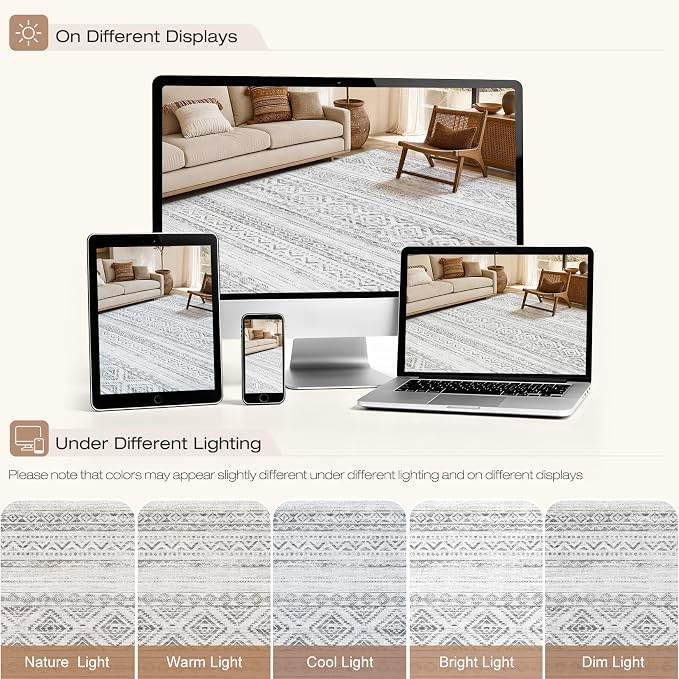 cotiled Boho 7x9 Area Rug for Living Room: Large Moroccan Washable Rug | Solve - Image 9