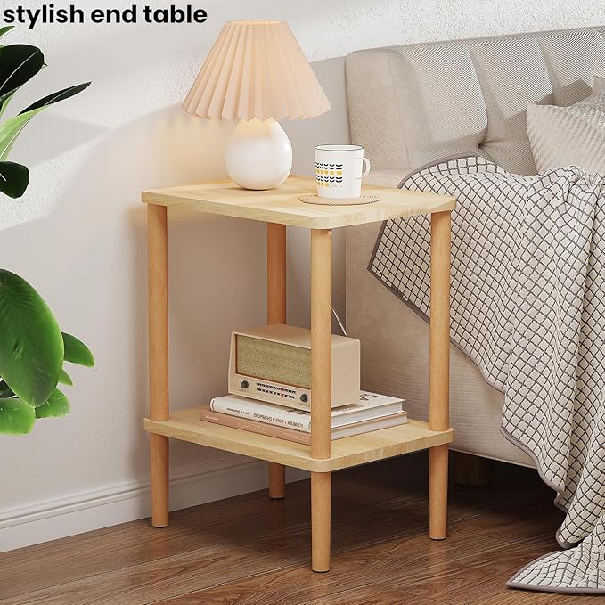 LUCKNOCK Solid Wood Side Table, 2-Tier Small End Table - Image 2