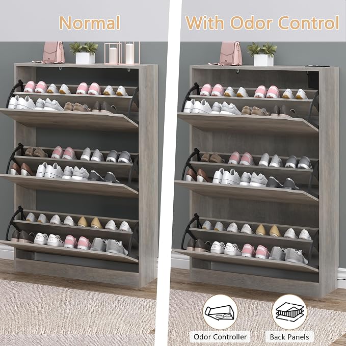 BORNOON Shoe Cabinet with Odor Control and Back Panels, Deodorizing Slim 3-Flip - Image 5