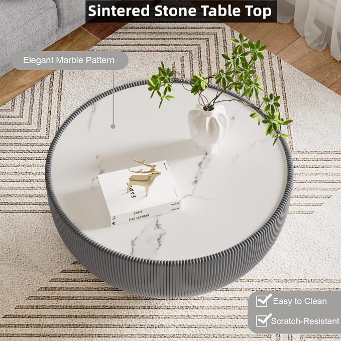 SSLine Bowl-Shape Coffee Table Set of 2 Modern Sintered Stone Top Nesting - Image 5
