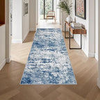 3x8 Washable Runner Rug：Modern Abstract Kitchen Soft Carpet Blue | - Image 4