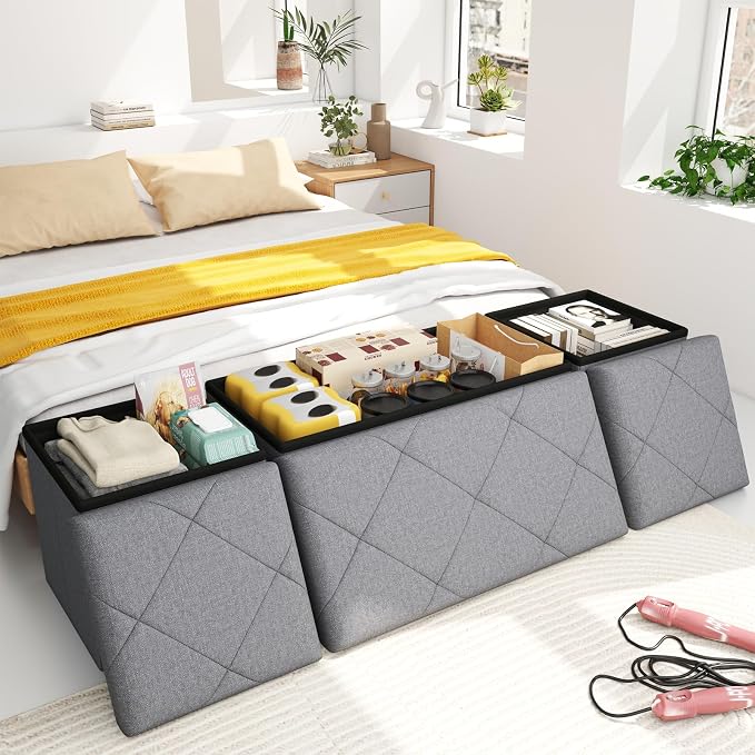 30W Folding Ottoman with Storage Bench, Storage Ottoman Bench, 15W Inches by Unknown