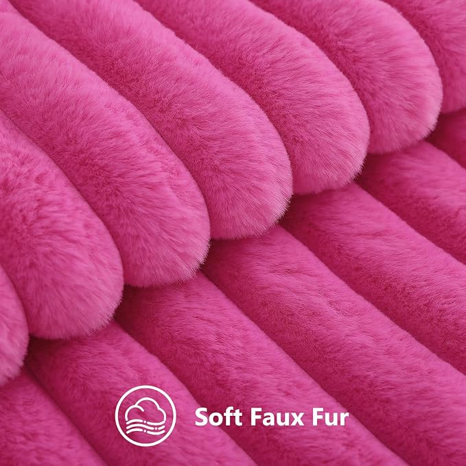 decorUhome Fall Faux Fur Throw Pillow Covers 22x22 Set of 2 Hot Pink | - Image 2