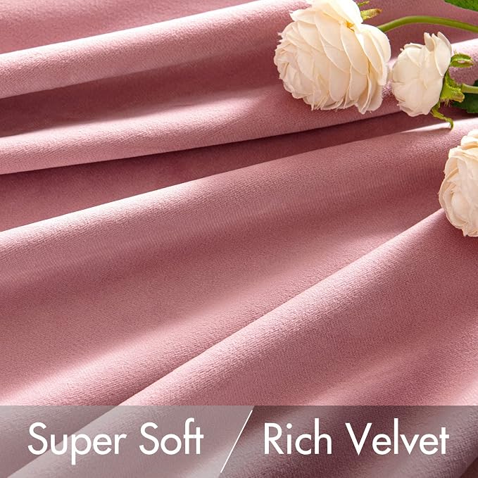 MIULEE Velvet Curtains 52x96 inches 2 Panels Blush Pink Blackout Curtains | - Image 4