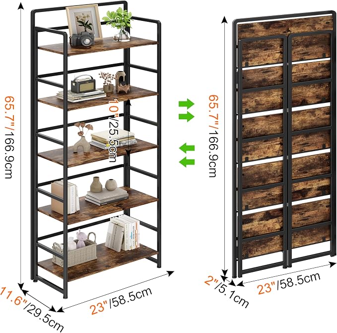 No Assembly Folding Bookshelf, 5 Tiers Collapsible Book Shelf - Image 3