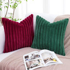 decorUhome Fall Faux Fur Throw Pillow Covers 12x20 Set of 2 Christmas Green | - Image 9