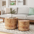 Nesting Coffee Table Set of 2 for Living Room, Modern Round Wooden Circle by HanStrong